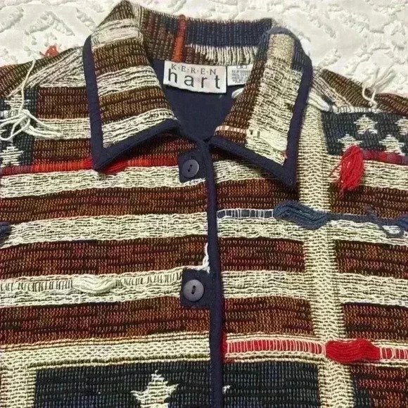 KEREN Hart vintage tapestry patriotic America red white blue button jacket small - Picture 4 of 11